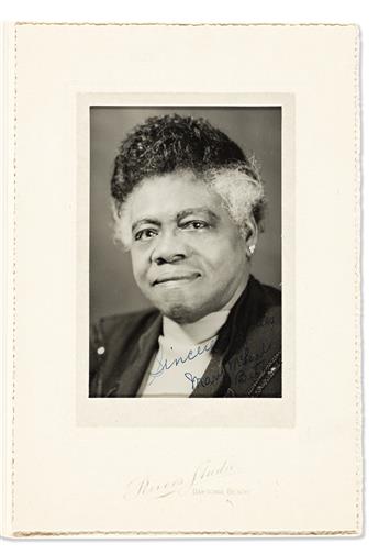 (CIVIL RIGHTS.) BETHUNE, MARY MCLEOD. Two items: Photograph Signed and Inscribed * Typed Letter Signed.
